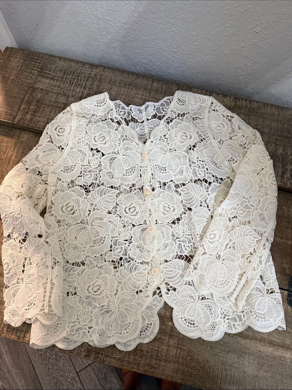 Women's Ivory Floral Lace Button-Front Jacket
